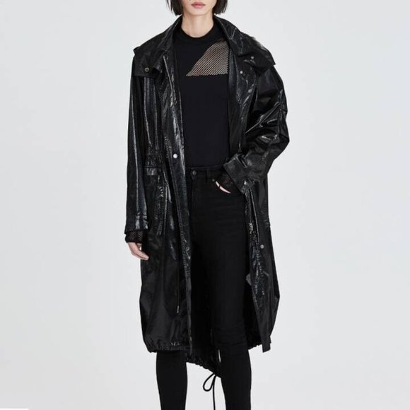 MO&CO Designer Drawstring Slogan patent Trench coat size S 970$ - Picture 6 of 6